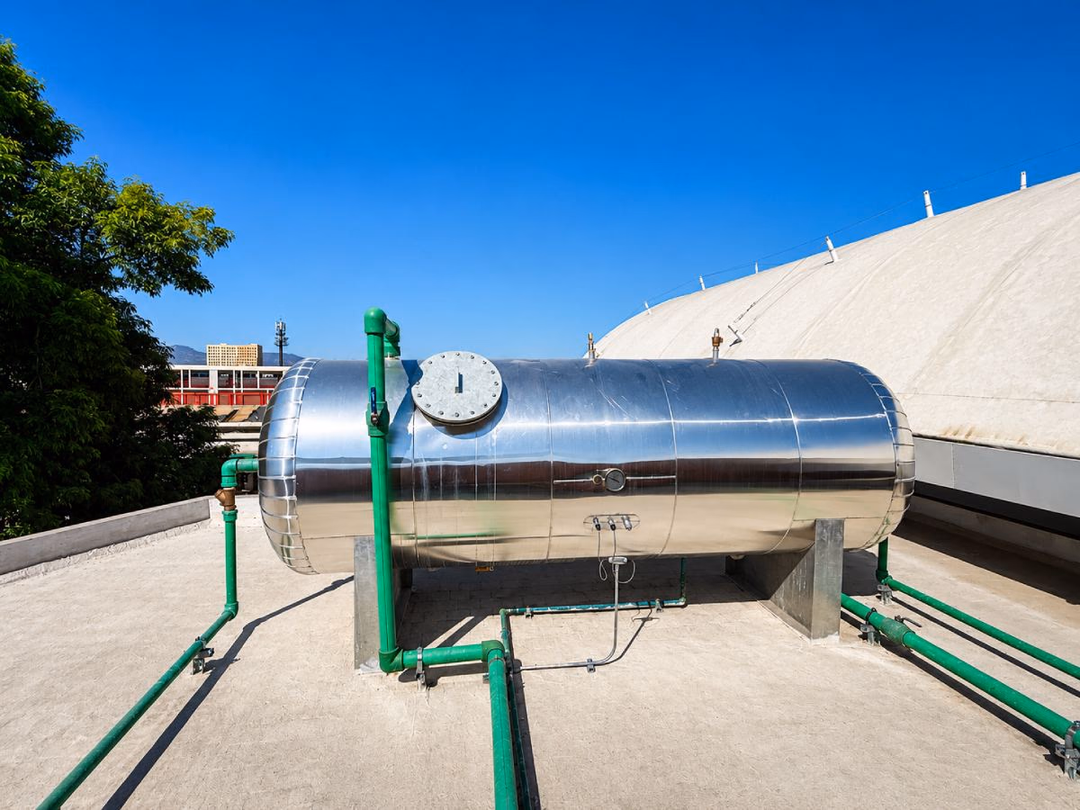 Cuarto de máquinas de hotel con sistema centralizado de agua caliente